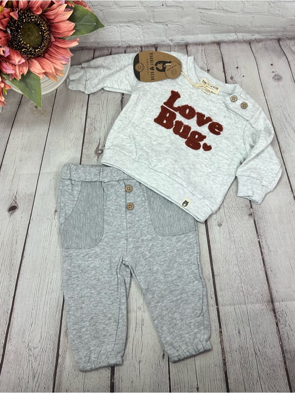NWT rabbit + bear Love Bug 2pc Set sweatshirt joggers infant activewear
